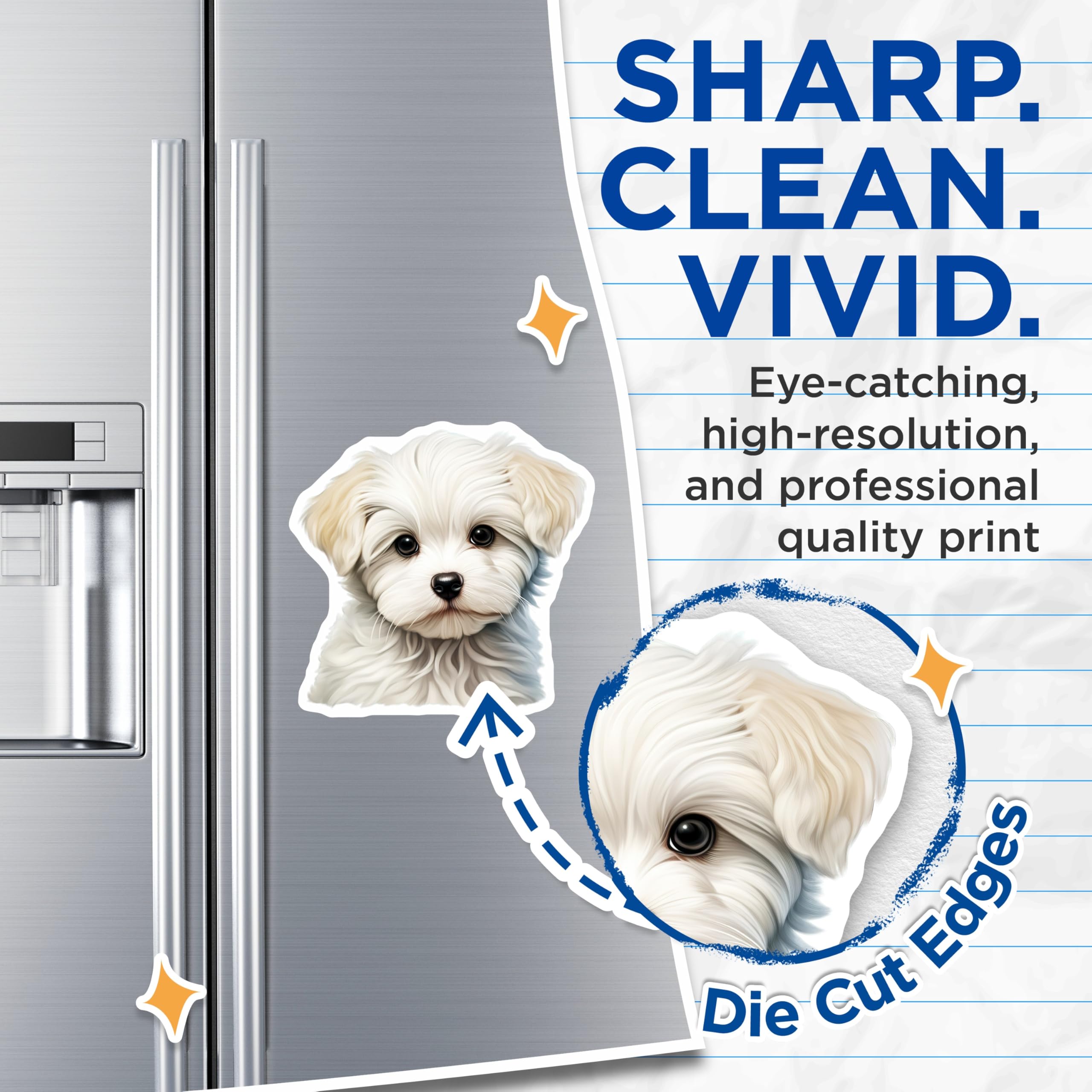 (2 Pack) Cute Fluffy Puppy Magnets - Adorable Pet Lover Decor - Sweet Dog Mom Fridge Accent - 5 Inches On Longest Side - Thick Durable Magnet - Made in USA - MAG28596
