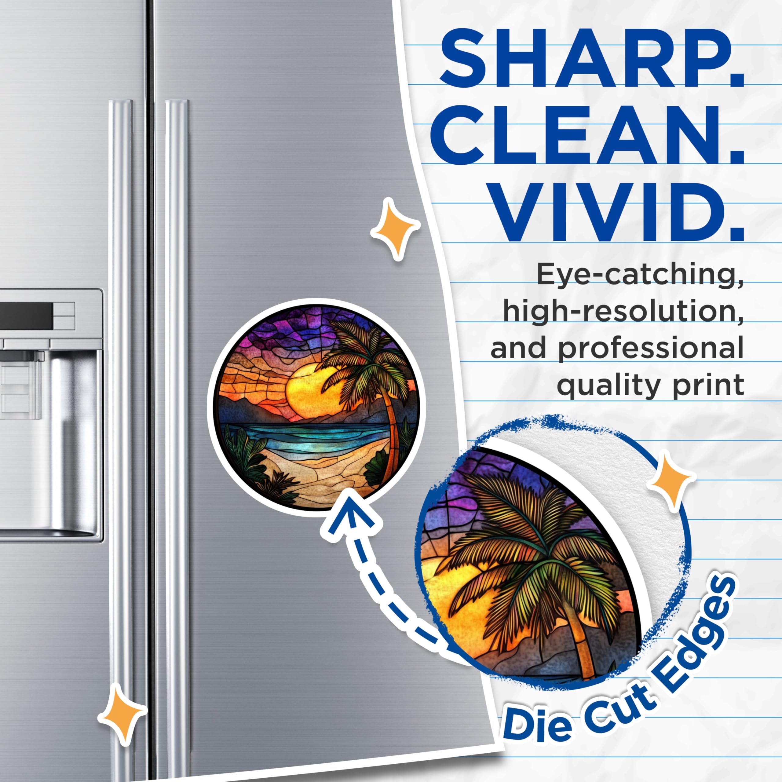 (2 Pack) Stained Glass Beach Magnets - Tropical Sunset Decor - Palm Tree Fridge Art - 5 Inches On Longest Side - Thick Durable Magnet - Made in USA - MAG26559