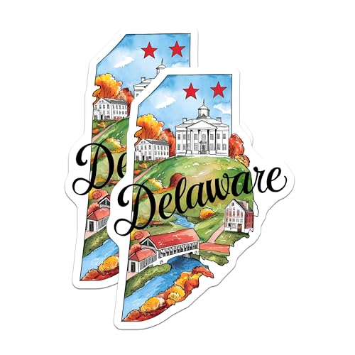 (2 Pack) Delaware State Architecture Stickers - Scenic Delaware Landscape - Delaware State Pride Art - 5" On Longest Side - Sticks to Smooth Flat Surfaces - Made in USA - BMCS6286