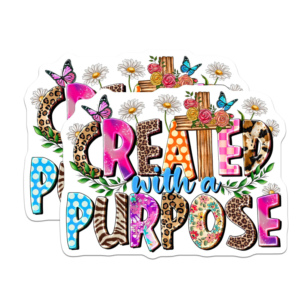 (2 Pack) Created with A Purpose Magnets - Inspirational Faith Decor - Butterflies Cross Floral Affirmation - 5 Inches On Longest Side - Thick Durable Magnet - Made in USA - MAG23353