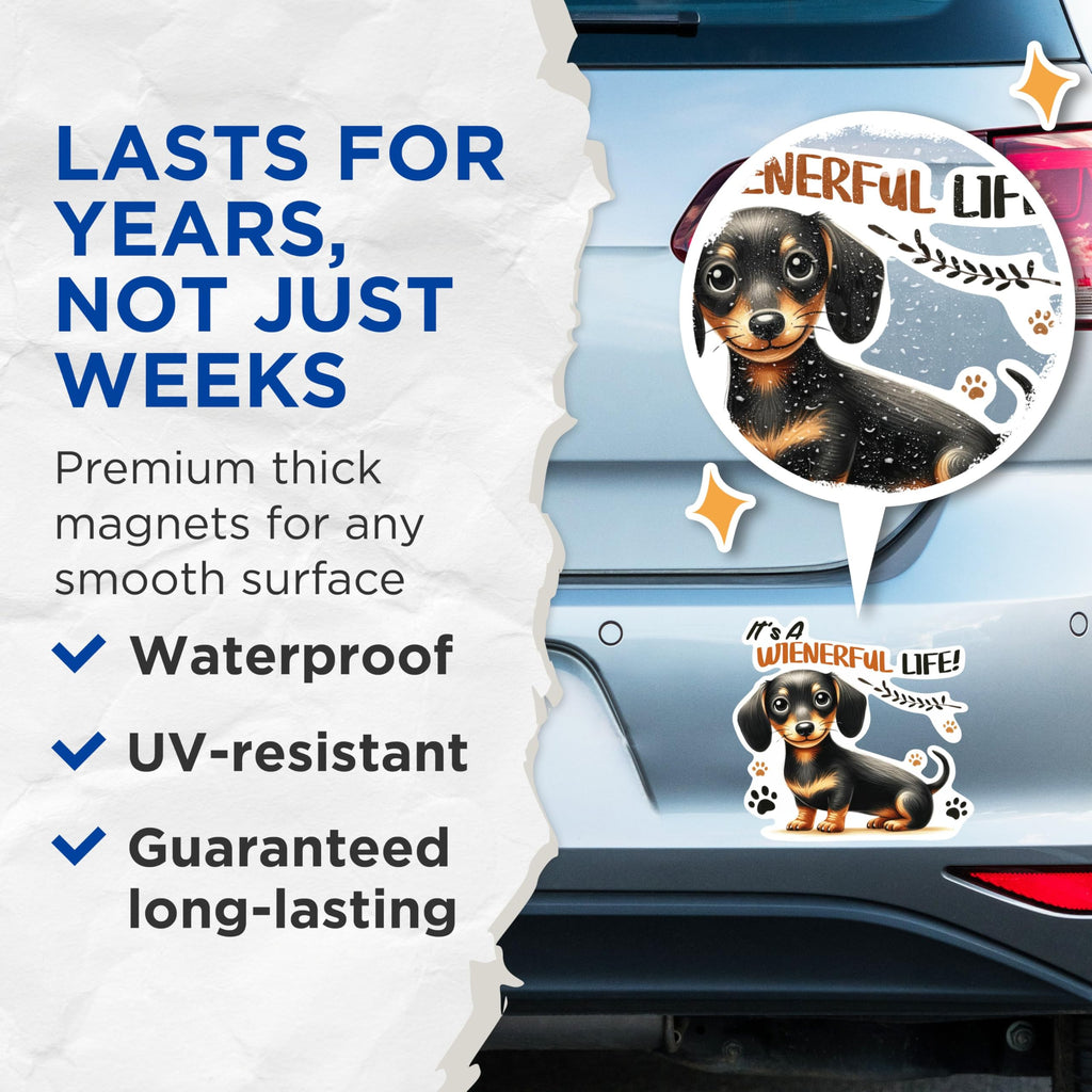 (2 Pack) It's A Wienerful Life Magnets - 5 Inches On Longest Side - Premium Magnet - for Cars, Refrigerators, Toolboxes - Made in USA - MAG1993