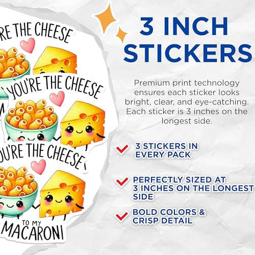 (3 Pack) Youre The Cheese Decals - Macaroni Pun Sticker - Cute Food Love Stickers - 3 Inches On Longest Side - Easy Peel & Apply - Made in USA - 3MCS2171