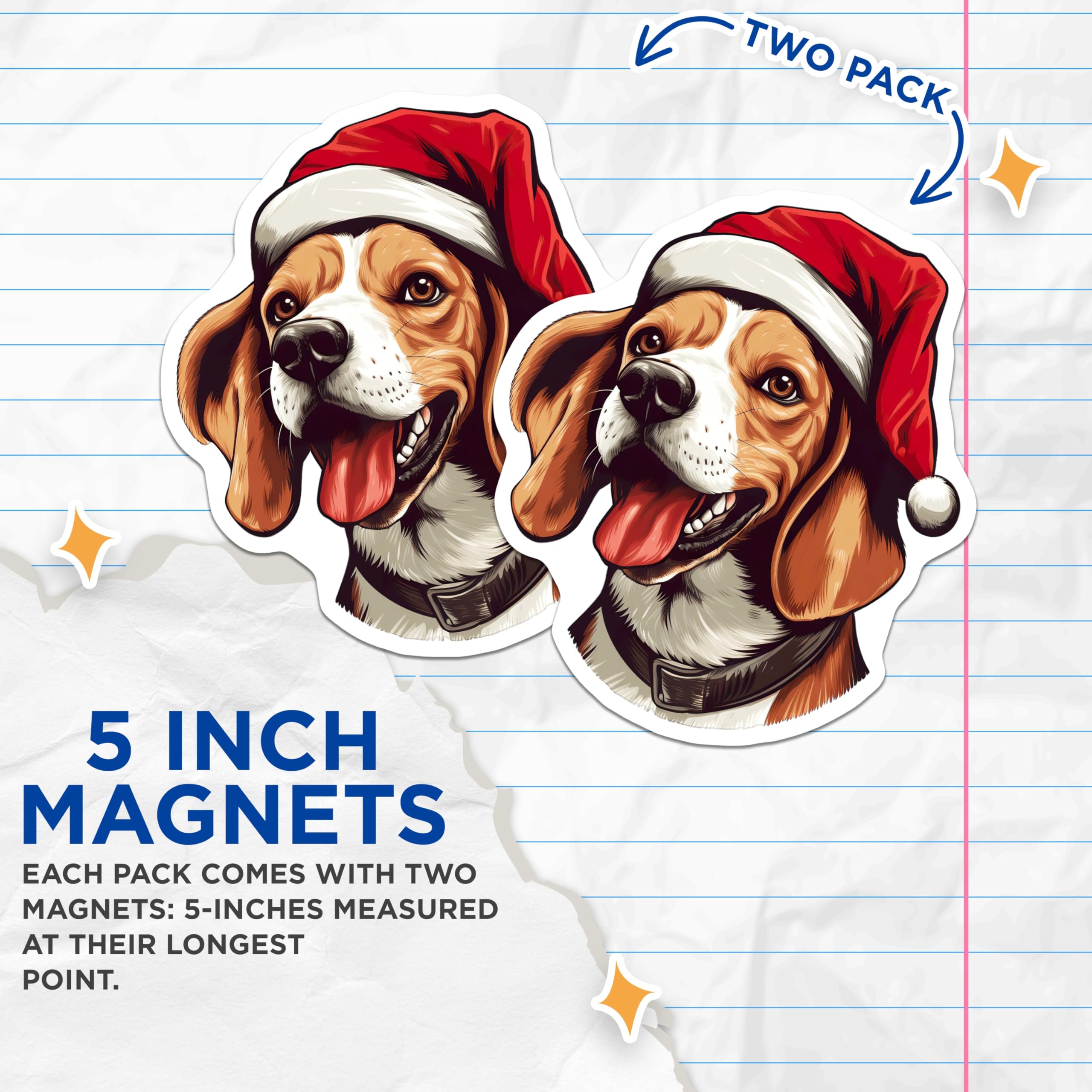 (2 Pack) Christmas Beagle Magnets - Santa Dog Holiday Decor - Dog Lover Refrigerator Magnet - 5 Inches On Longest Side - Thick Durable Magnet - Made in USA - MAG30361