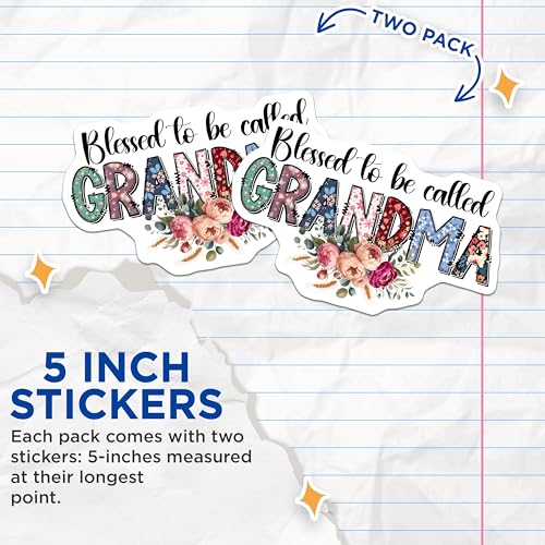 (2 Pack) Blessed to Be Called Grandma Stickers - Floral Design - 5" On Longest Side - Sticks to Smooth Flat Surfaces - Made in USA - BMCS8471 - BMCS8471