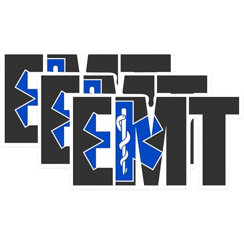 (3 Pack) EMT Star of Life Decals - Emergency Medical Tech - Paramedic Decals - 3 Inches On Longest Side - Easy Peel & Apply - Made in USA - 3MCS0533