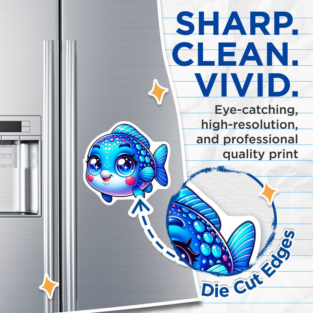 (2 Pack) Cute Blue Fish Magnets - Kawaii Ocean Animal Refrigerator Decor - Adorable Sea Creature Locker Magnet Art - 5 Inches On Longest Side - Thick Durable Magnet - Made in USA - MAG39660