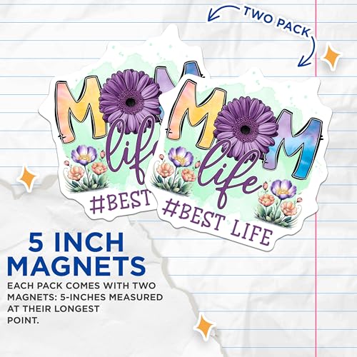 (2 Pack) Mom Life Magnets - #Best Life - 5" On Longest Side - for Cars, Fridges, Toolboxes - Made in USA - MAG7712