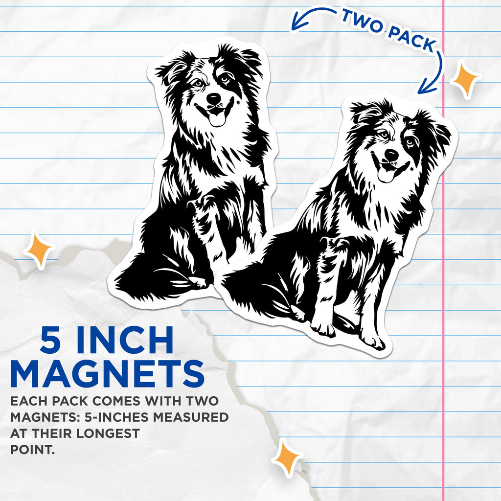 (2 Pack) Border Collie Dog Magnets - Pet Lover Decor - Animal Art - 5 Inches On Longest Side - Thick Durable Magnet - Made in USA - MAG36079