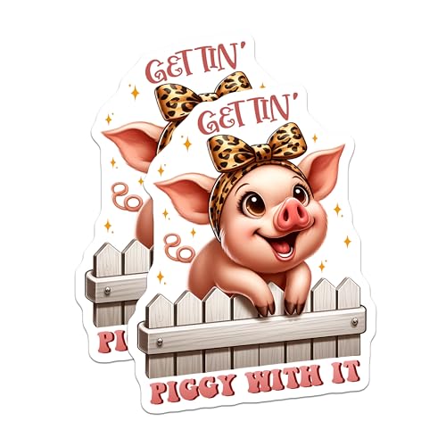 (2 Pack) Cute Piggy Stickers - Farm Animal Decals - Fun Vinyl Graphics - 5" On Longest Side - Sticks to Smooth Flat Surfaces - Made in USA - BMCS7946