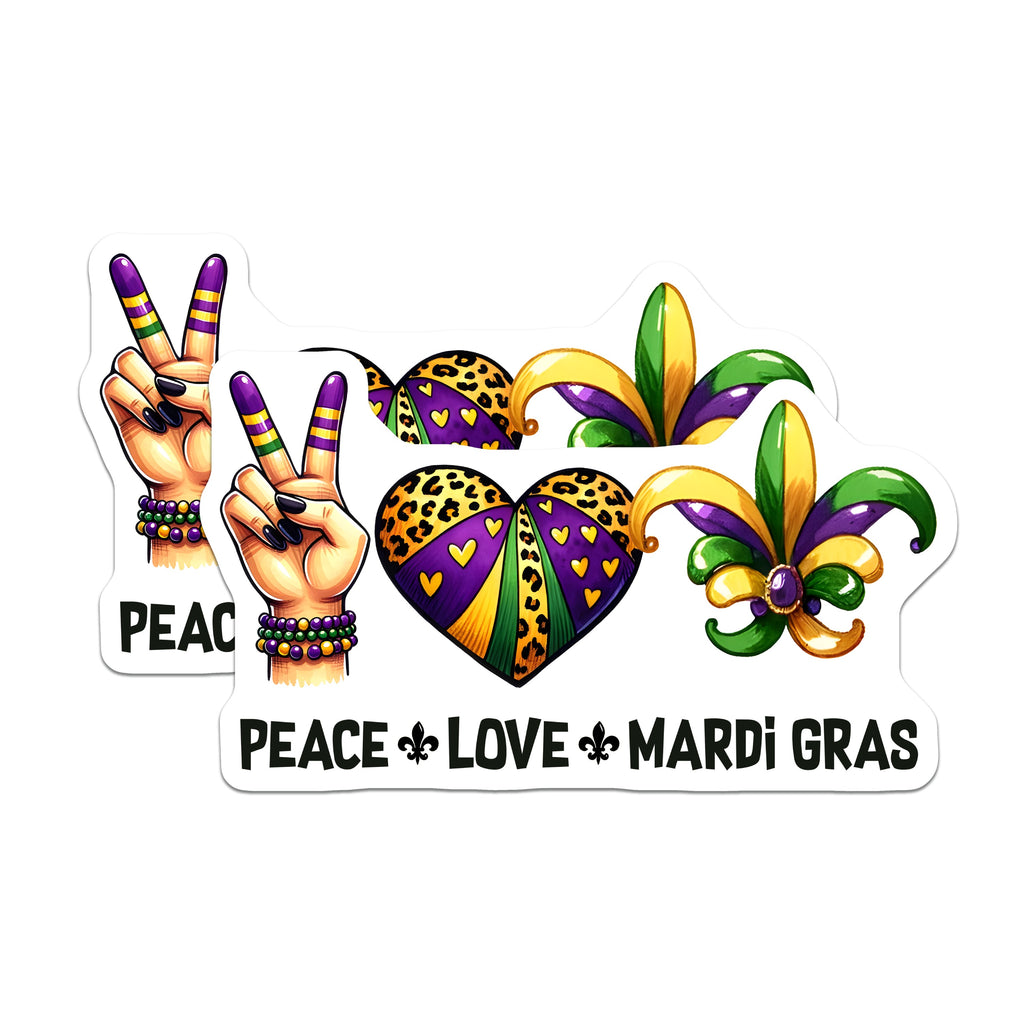 (2 Pack) Mardi Gras Magnets - Peace Love NOLA Decor - Fleur de Lis Carnival Party Celebration - 5 Inches On Longest Side - Thick Durable Magnet - Made in USA - MAG37154