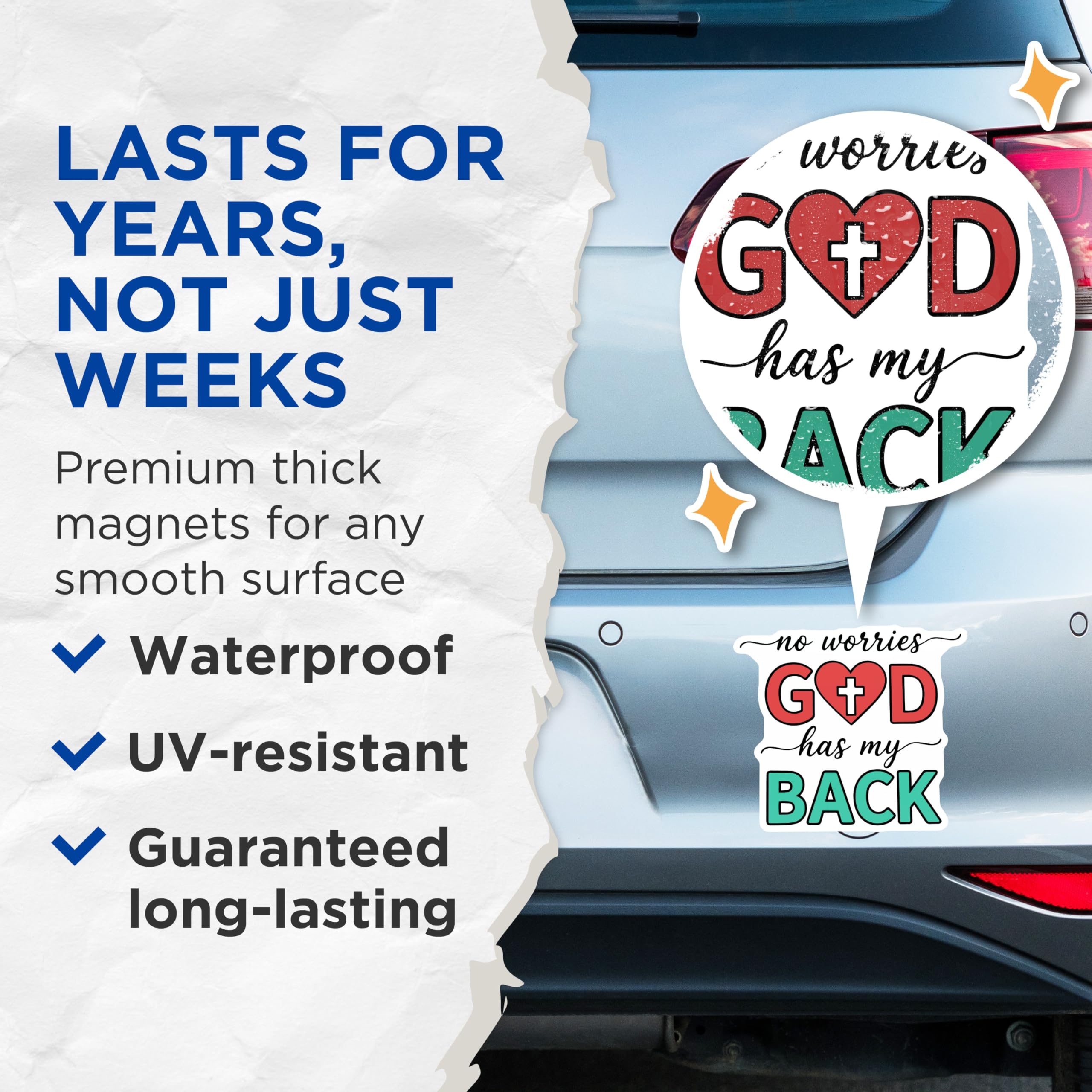 (2 Pack) Christian Verse Magnets - God Has My Back - Religious Sayings - 5" On Longest Side - Premium Magnet - for Cars, Refrigerators, Toolboxes, Lockers - Made in USA - MAG15765