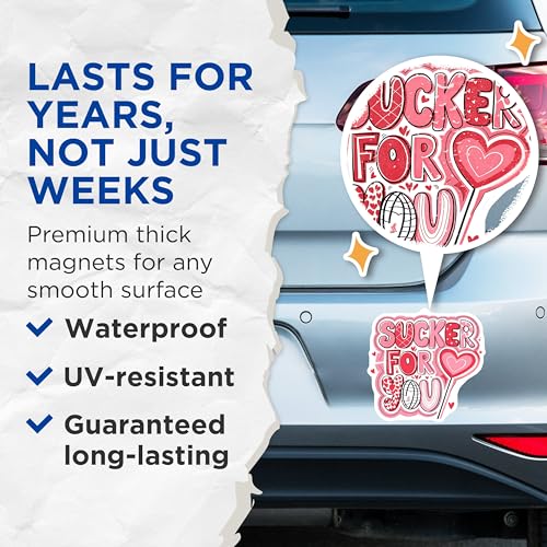 (2 Pack) Sucker for You Magnets - Love Quote Magnets - Romantic Heart Magnets for Valentine's Day - 5" On Longest Side - for Cars, Refrigerators, Toolboxes, Lockers - Made in USA BMCS3374
