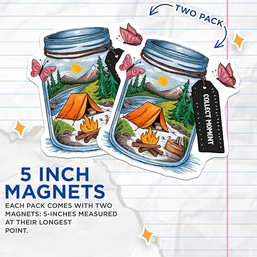 (2 Pack) Camping Scene Magnets - Collect Moment - Scenic Campfire Nature Art - 5" On Longest Side - for Cars, Fridges, Toolboxes - Made in USA - MAG4056