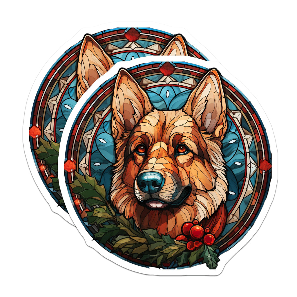 (2 Pack) German Shepherd Dog Magnets - Stained Glass Pet Art - Holiday Animal Decor - Christmas Dog Lover Present - 5 Inches On Longest Side - Thick Durable Magnet - Made in USA - MAG30610