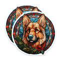 (2 Pack) German Shepherd Dog Magnets - Stained Glass Pet Art - Holiday Animal Decor - Christmas Dog Lover Present - 5 Inches On Longest Side - Thick Durable Magnet - Made in USA - MAG30610