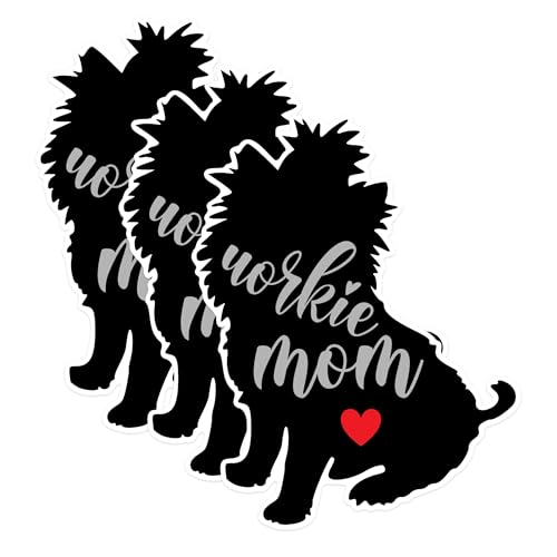 (3 Pack) Yorkie Mom Decals - Dog Lover Stickers - Pet Owner Decorations - 3 Inches On Longest Side - Easy Peel & Apply - Made in USA - 3MCS1412