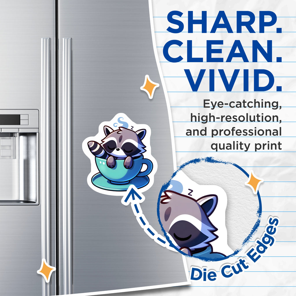 (2 Pack) Cozy Raccoon Magnets - Sleeping Animal Tea Cup Decor - Kawaii Fridge Locker Refrigerator - 5 Inches On Longest Side - Thick Durable Magnet - Made in USA - MAG37407