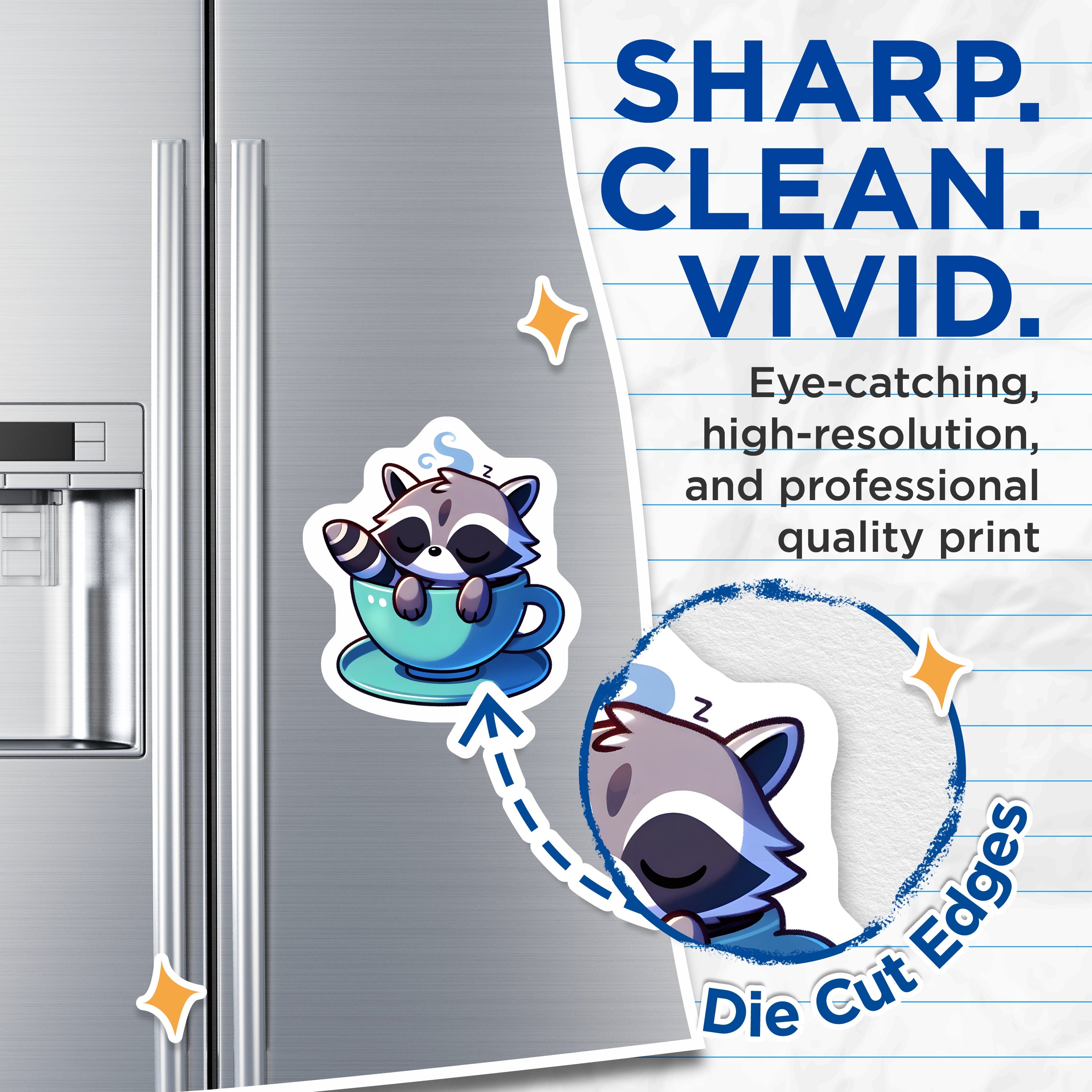 (2 Pack) Cozy Raccoon Magnets - Sleeping Animal Tea Cup Decor - Kawaii Fridge Locker Refrigerator - 5 Inches On Longest Side - Thick Durable Magnet - Made in USA - MAG37407