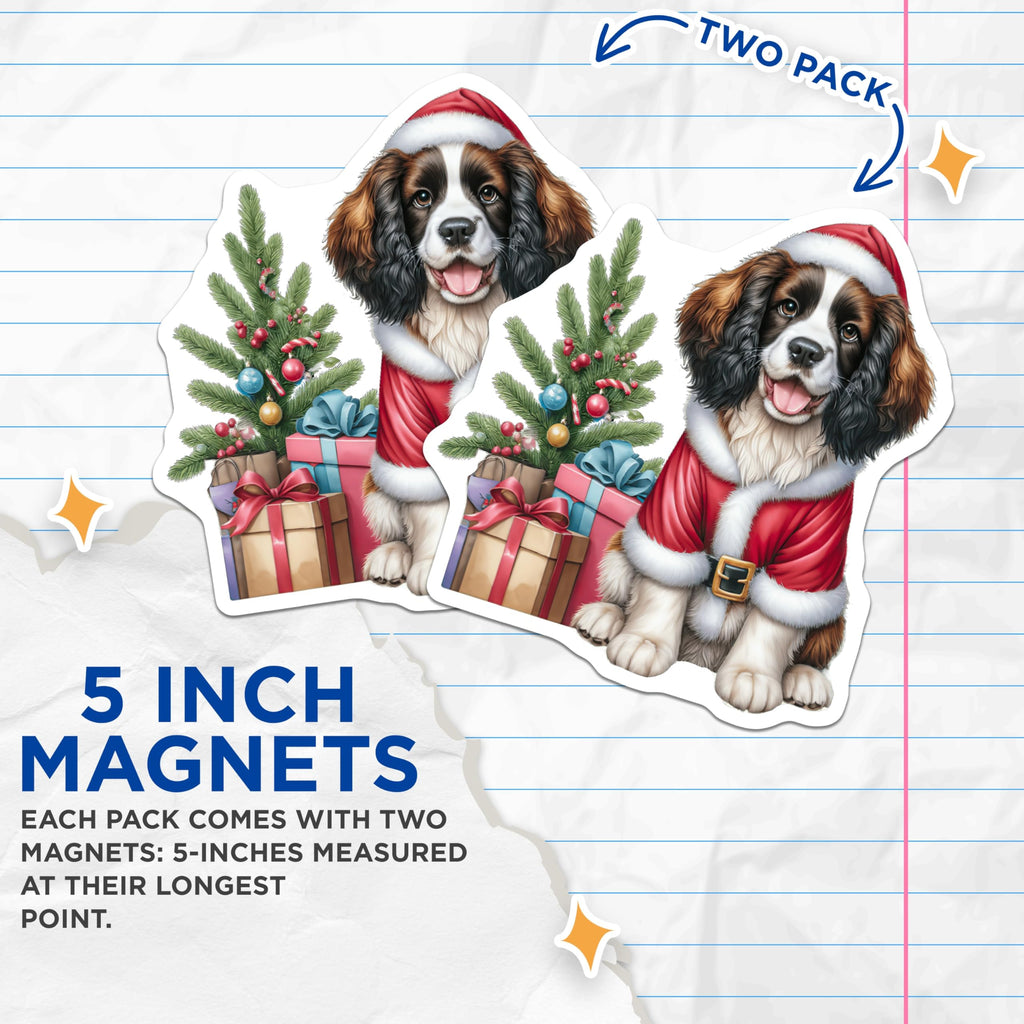 (2 Pack) Cute Christmas Dog Magnets - Santa Puppy Decor - Holiday Refrigerator Magnets for Dog Lovers - 5 Inches On Longest Side - Thick Durable Magnet - Made in USA - MAG30240