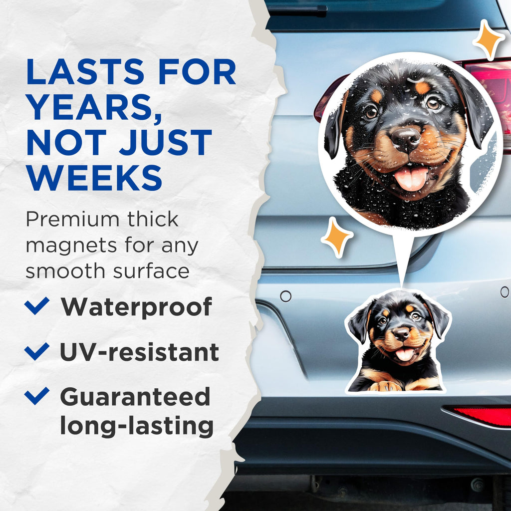 (2 Pack) Rottweiler Puppy Magnets Cute Dog Mom Fridge Decor - Pet Lover Animal Enthusiast Accessory for Puppy Lovers - 5 Inches On Longest Side - Thick Durable Magnet - Made in USA - MAG28599