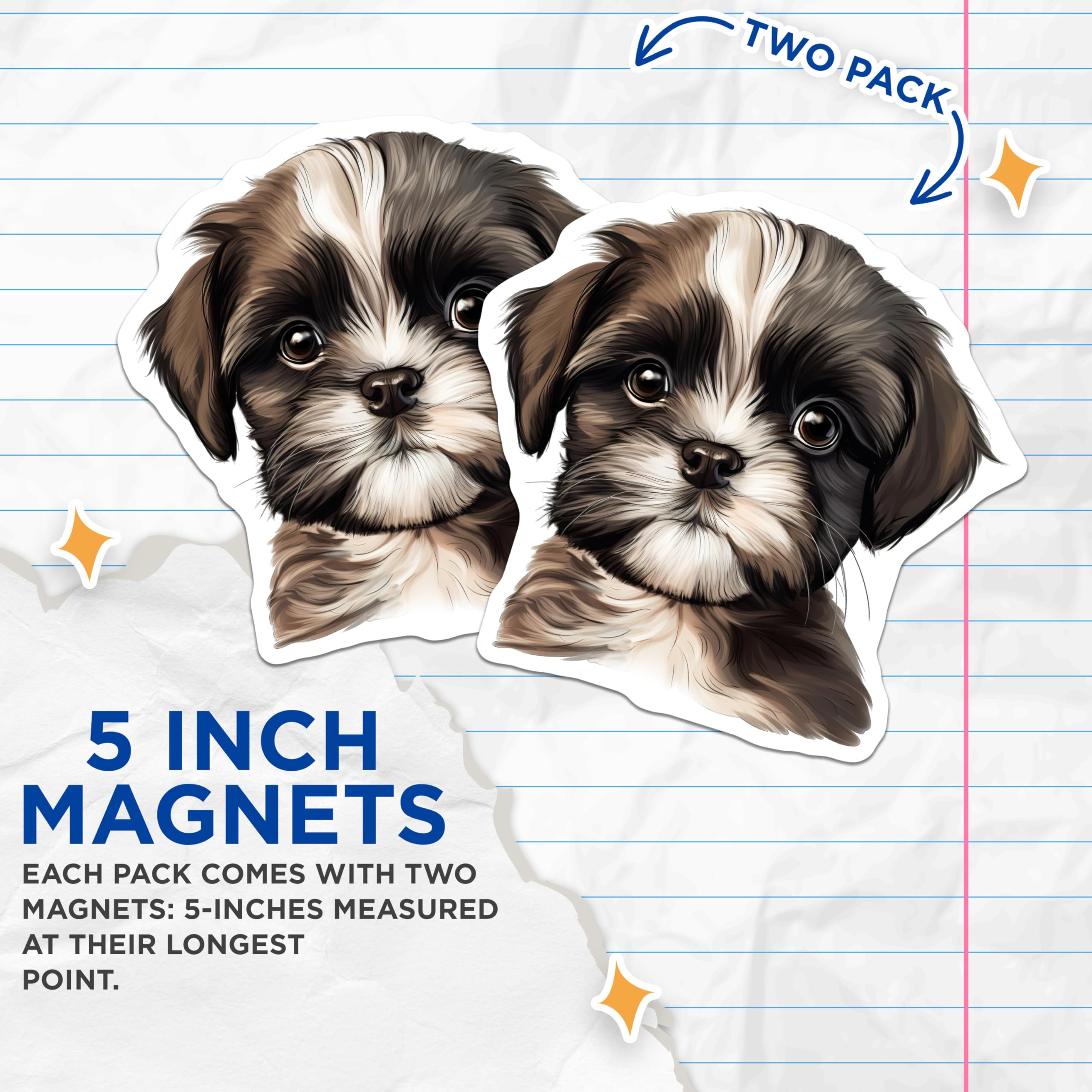(2 Pack) Cute Shih Tzu Puppy Magnets - Adorable Dog Lover Decor - Pet Mom Fridge Decoration - 5 Inches On Longest Side - Thick Durable Magnet - Made in USA - MAG26682