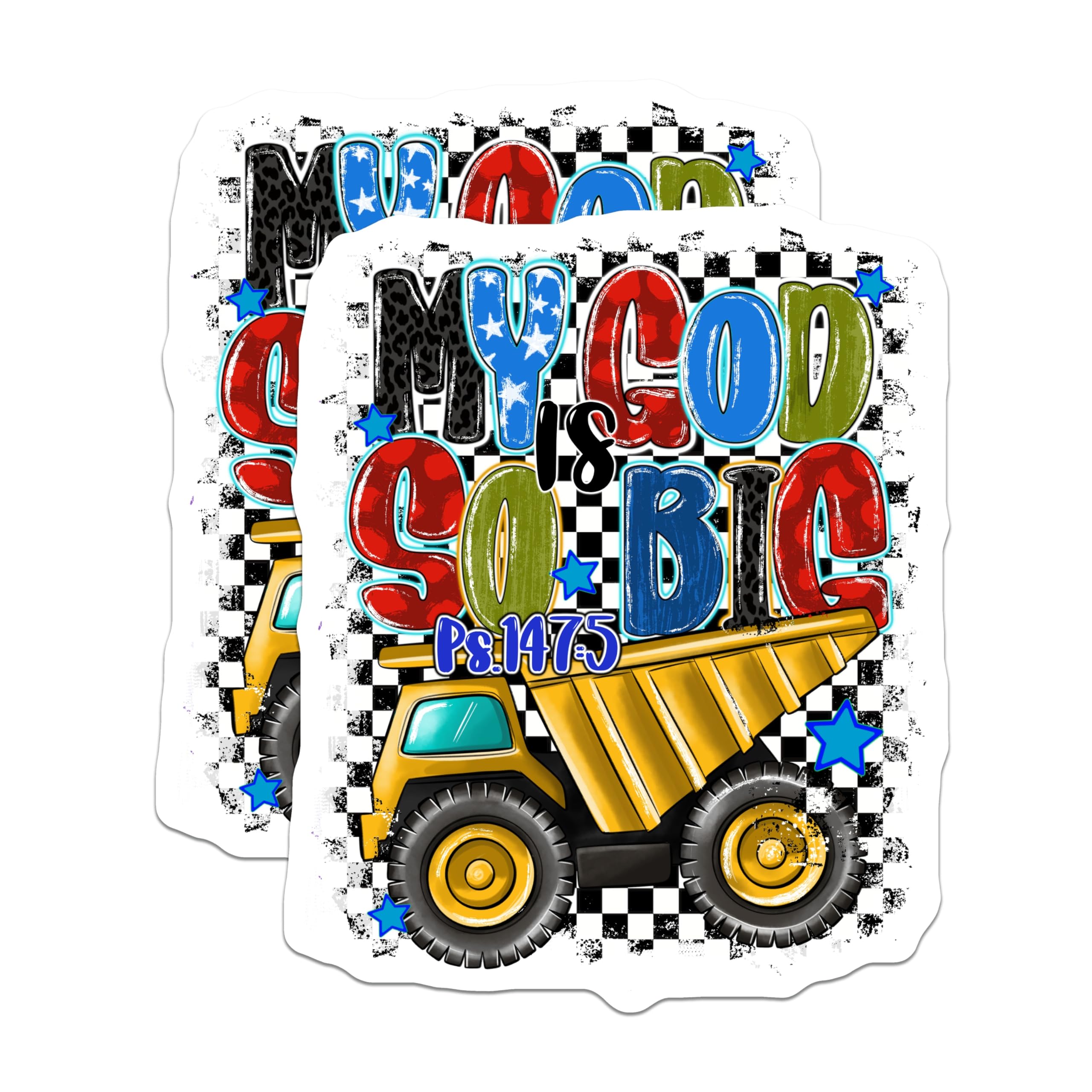 (2 Pack) Christian Kids Decor Magnets - Dump Truck Bible Verse - Faith Based Nursery Art - 5 Inches On Longest Side - Thick Durable Magnet - Made in USA - MAG30226