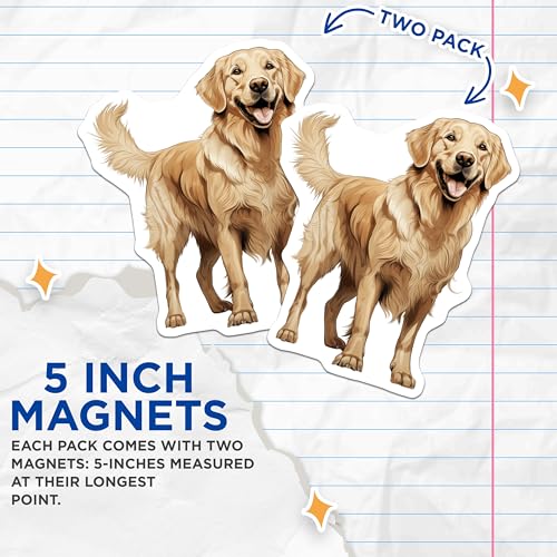 (2 Pack) Happy Golden Retriever Magnets - Canine Companion Fridge - Pet Lover Kitchen Decor - 5 Inches On Longest Side - Thick Durable Magnet - Made in USA - MAG27316