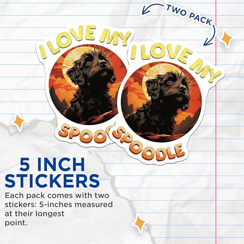 (2 Pack) I Love My Spoodle Stickers - Cute Dog Stickers - Pet Lover Stickers - 5" On Longest Side - Sticks to Smooth Flat Surfaces - Made in USA - BMCS4098
