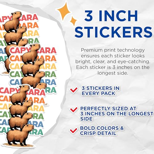 (3 Pack) Capybara Stack Decals - Funny Rodent Stickers - Laptop Car Decal - 3 Inches On Longest Side - Easy Peel & Apply - Made in USA - 3MCS1486