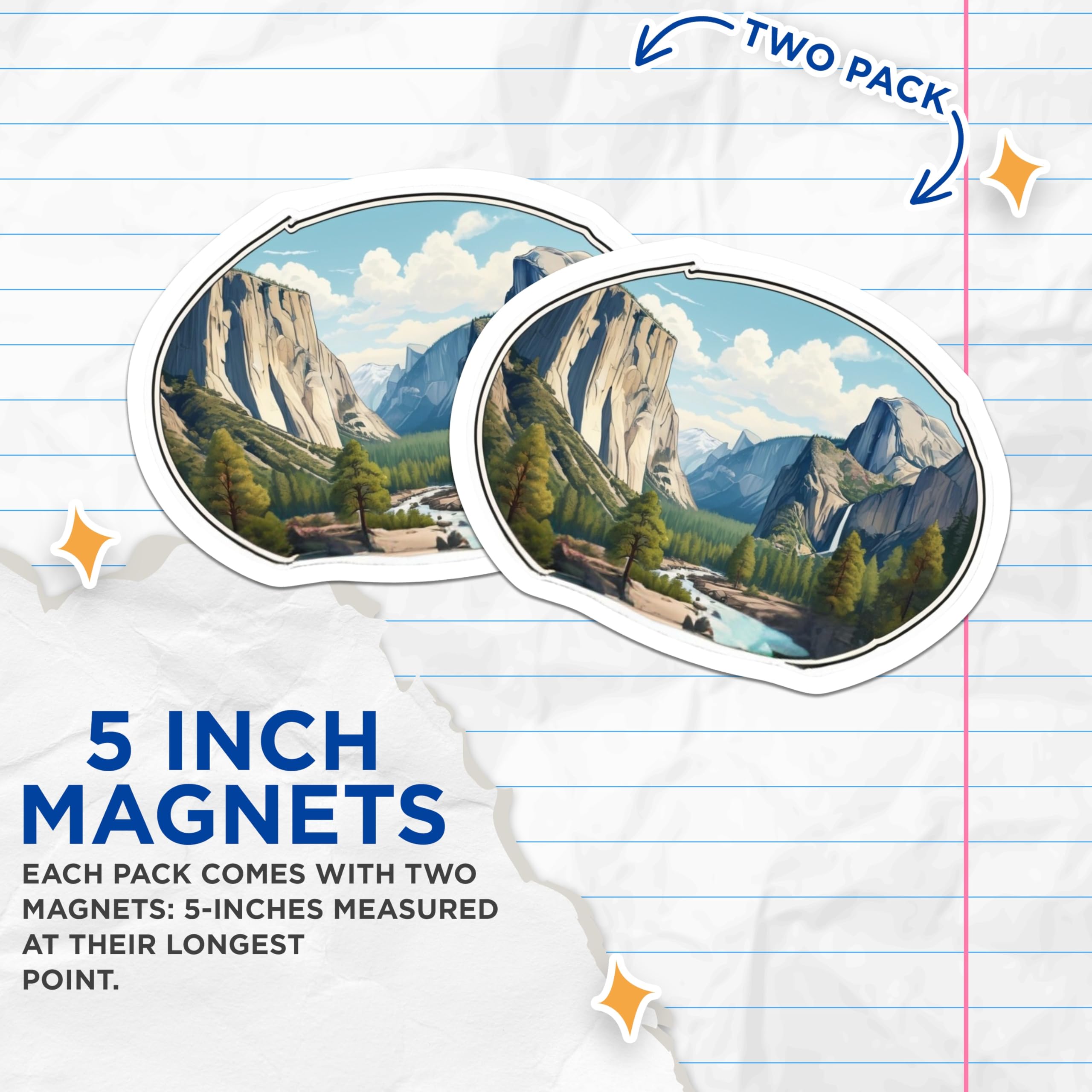 (2 Pack) Yosemite Valley Magnets - National Park Landscape - Mountain Waterfall Scene - 5 Inches On Longest Side - Thick Durable Magnet - Made in USA - MAG22717