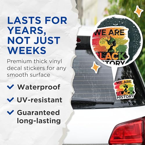 (2 Pack) We are Black History Stickers - Inspirational Black History Month Stickers - African Pride Stickers - 5" On Longest Side - Sticks to Smooth Flat Surfaces - Made in USA - BMCS3892