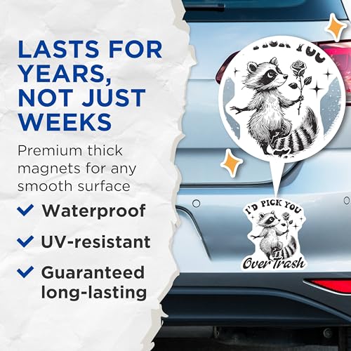 (2 Pack) I'd Pick You Over Trash Magnets - Cute Raccoon Magnets - Funny Animal Magnets - 5" On Longest Side - for Cars, Refrigerators, Toolboxes, Lockers - Made in USA BMCS3503