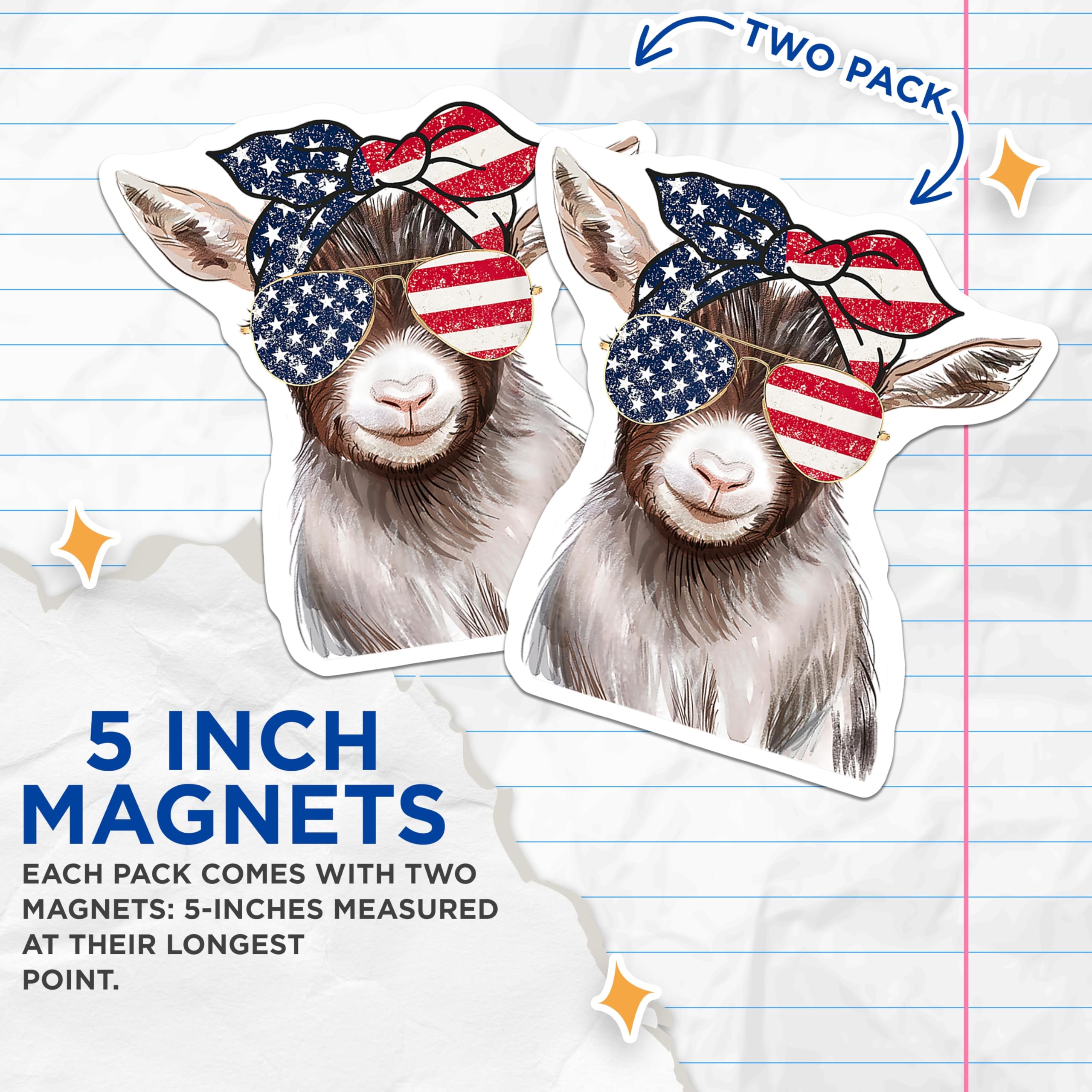 (2 Pack) Patriotic Goat Magnets - American Flag Decor - 4th of July Fridge Art - 5 Inches On Longest Side - Thick Durable Magnet - Made in USA - MAG26971
