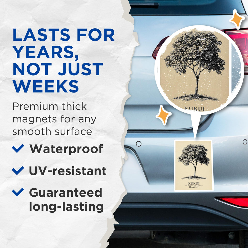 (2 Pack) Kukui Tree Magnets - Hawaiian State Tree - Nature Botanical Refrigerator Magnets - 5" On Longest Side - Premium Magnet - for Cars, Refrigerators, Toolboxes, Lockers - Made in USA - MAG18089