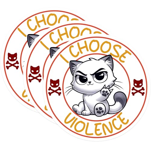 (3 Pack) I Choose Violence Decals - Grumpy Cat Sticker - Funny Laptop Decal - 3 Inches On Longest Side - Easy Peel & Apply - Made in USA - 3MCS6109