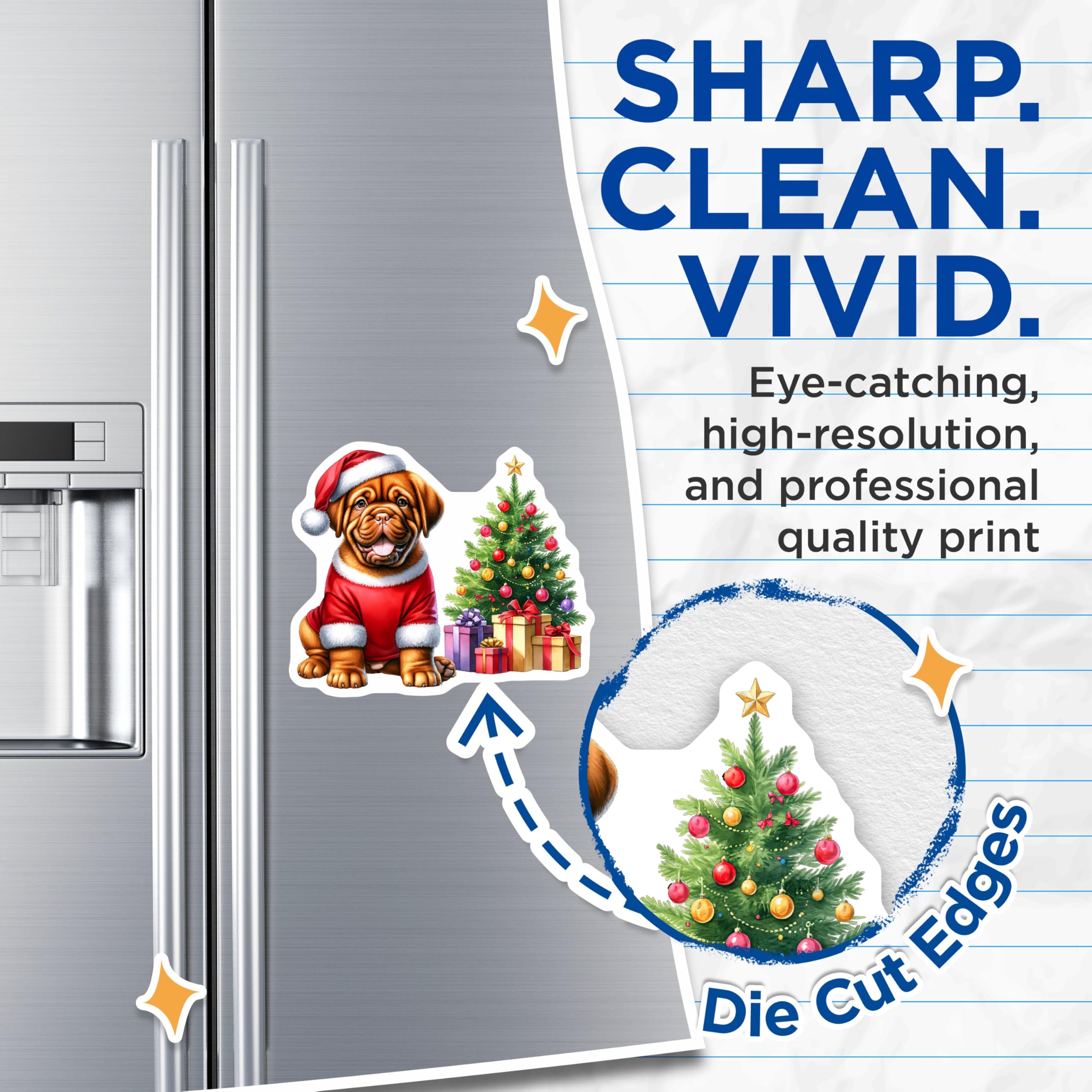 (2 Pack) Christmas Puppy Magnets - Santa Dog Holiday Decor - Festive Pet Refrigerator Accent - 5 Inches On Longest Side - Thick Durable Magnet - Made in USA - MAG27481