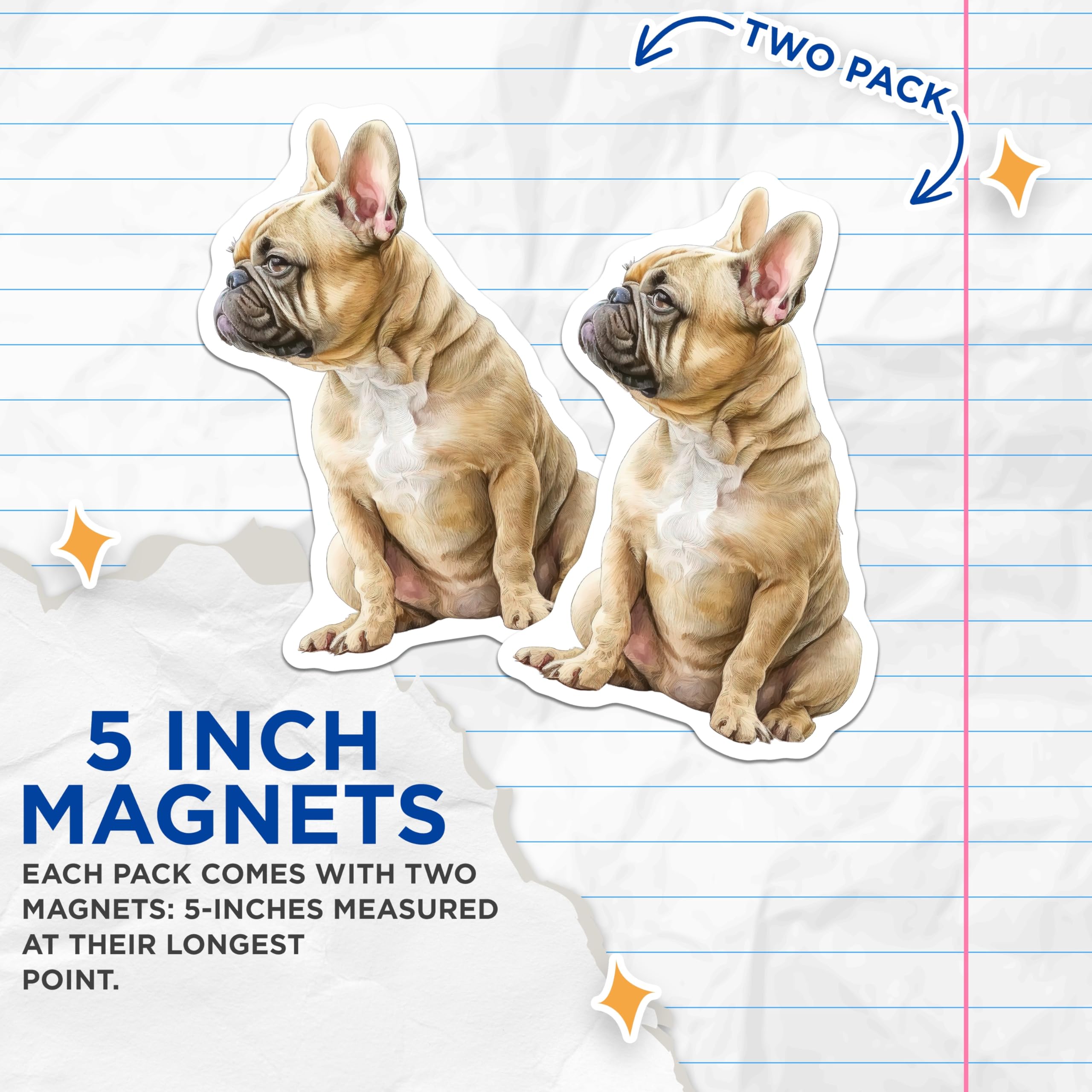 (2 Pack) French Bulldog Magnets - Cute Dog Art - Unique Refrigerator Decor - 5" On Longest Side - Premium Magnet - for Cars, Refrigerators, Toolboxes, Lockers - Made in USA - MAG14468