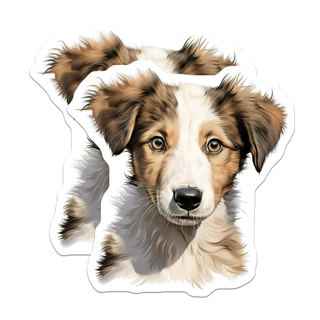 (2 Pack) Adorable Puppy Magnets - Dog Lover Refrigerator Decor - Pet Owner Home Accessories - Cute Collie Puppy Art - 5 Inches On Longest Side - Thick Durable Magnet - Made in USA - MAG28542