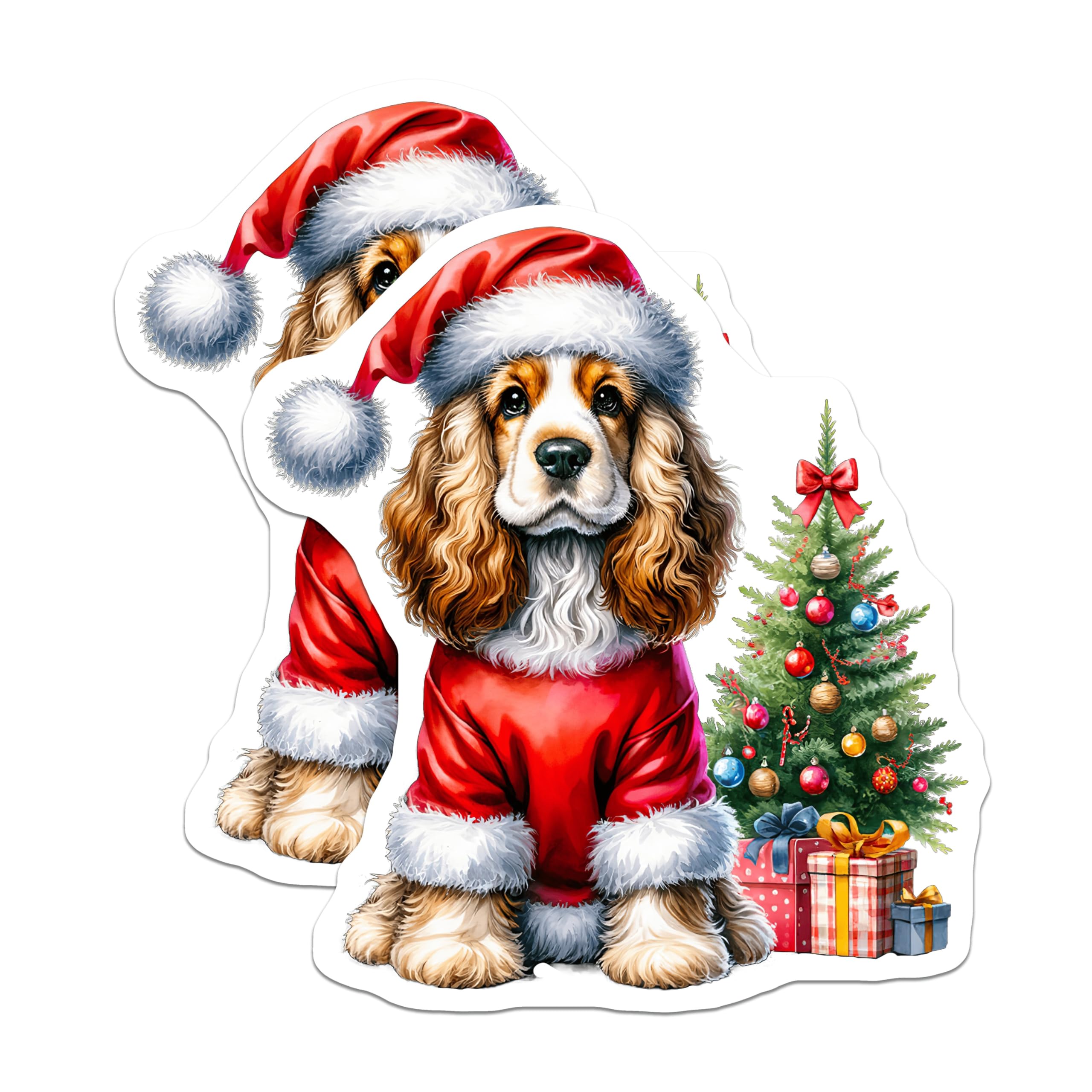 (2 Pack) Cocker Spaniel Christmas Magnets - Santa Dog Holiday Decor - Festive Pet Lover Accent - 5 Inches On Longest Side - Thick Durable Magnet - Made in USA - MAG23782