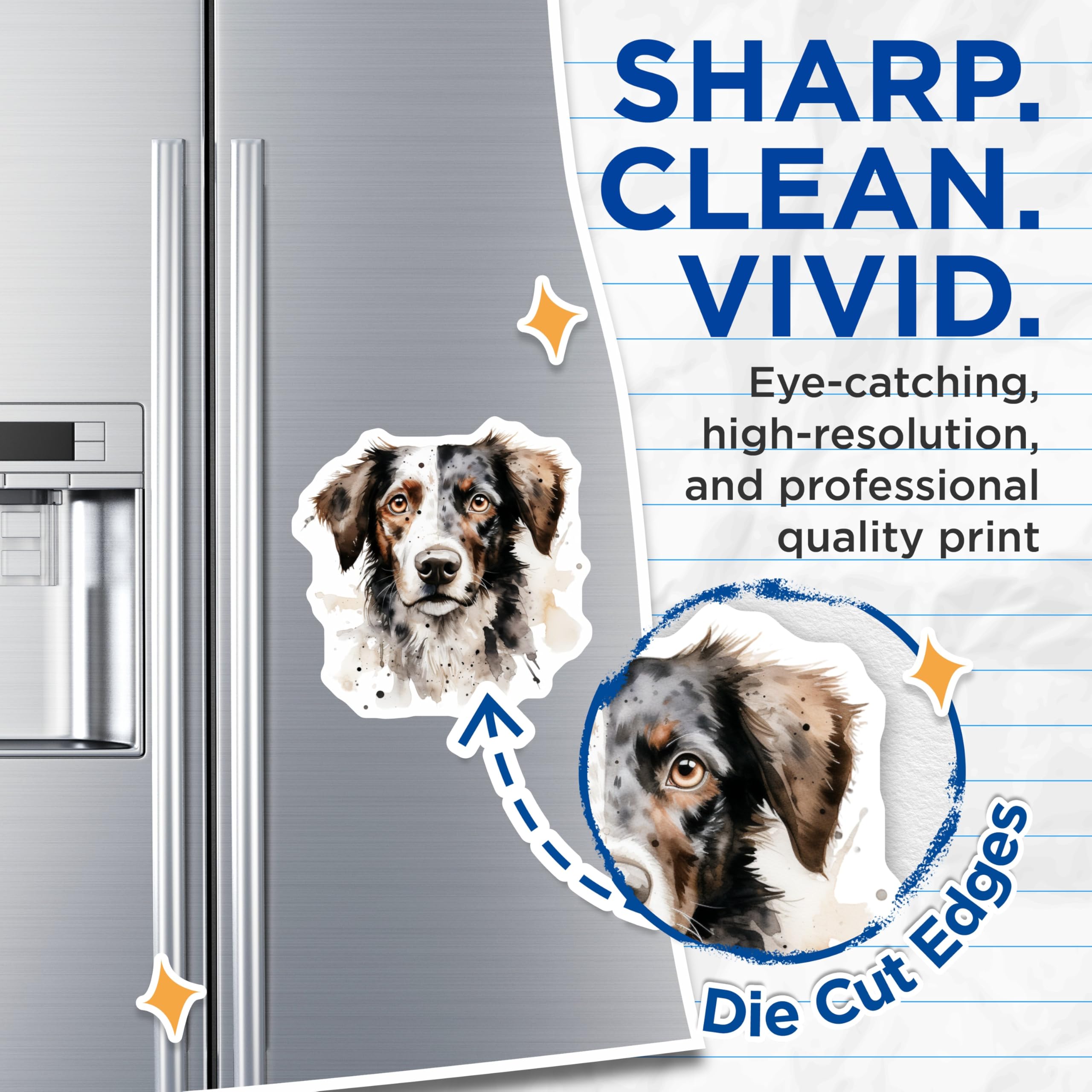 (2 Pack) Australian Shepherd Magnets - Watercolor Dog Art - Merle Collie Lover Decor - 5 Inches On Longest Side - Thick Durable Magnet - Made in USA - MAG26537