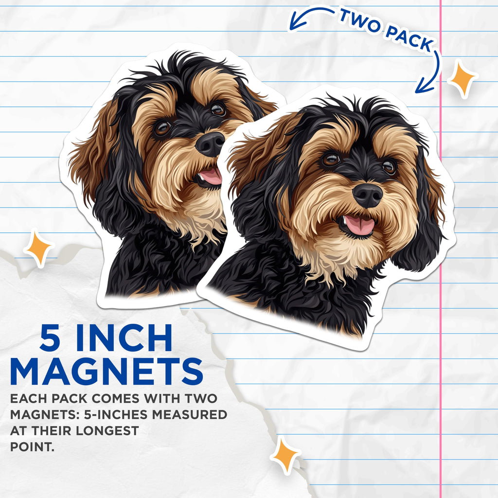 (2 Pack) Fluffy Black Tan Dog Magnets - Cute Pet Lover Decor - Animal Refrigerator Art - 5 Inches On Longest Side - Thick Durable Magnet - Made in USA - MAG26715