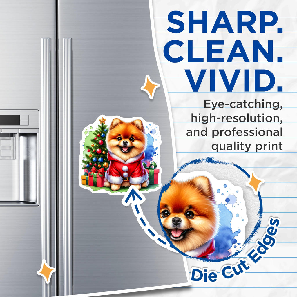 (2 Pack) Pomeranian Christmas Magnets - Adorable Santa Dog Holiday Decor - Festive Winter Pet Refrigerator Accent - 5 Inches On Longest Side - Thick Durable Magnet - Made in USA - MAG23883