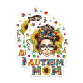 (2 Pack) Autism Mom Stickers - Messy Bun Awareness - Sunflower Puzzle Piece Design - 5" On Longest Side - Sticks to Smooth Flat Surfaces - Made in USA - BMCS20524