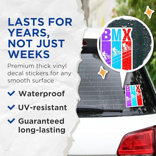 (2 Pack) BMX Stickers - Bicycle Decal Stickers - Extreme Sports Stickers - Cool BMX Art Stickers - 5" On Longest Side - Sticks to Smooth Flat Surfaces - Made in USA - BMCS4783