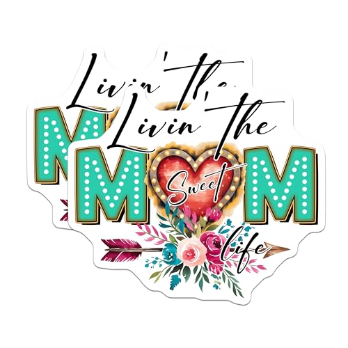 (2 Pack) Livin The Mom Life Magnets - Sweet Heart Florals - Mom Life Decor - 5" On Longest Side - for Cars, Fridges, Toolboxes - Made in USA - MAG7715