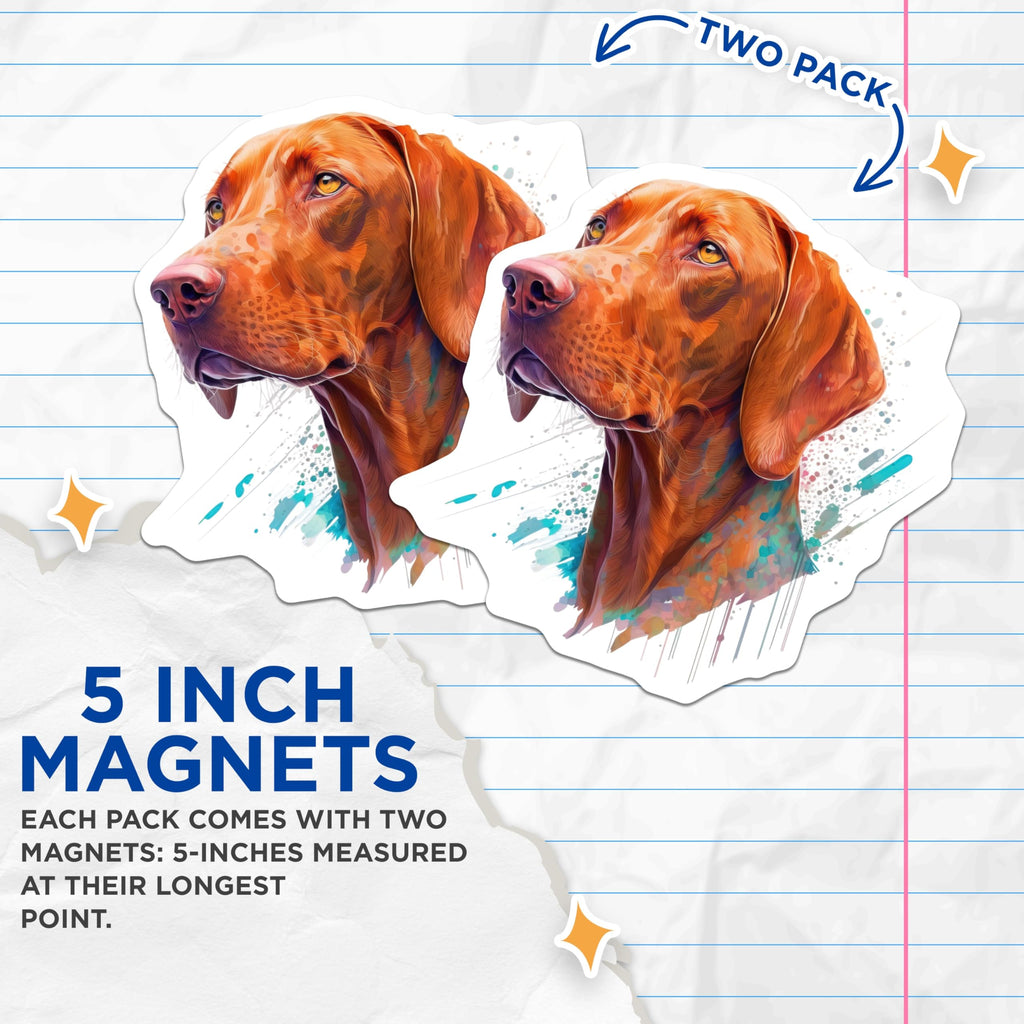 (2 Pack) Vizsla Dog Art Magnets - Vibrant Watercolor Canine Design - Pet Lover Fridge Accent for Dog Owners - 5 Inches On Longest Side - Thick Durable Magnet - Made in USA - MAG26882