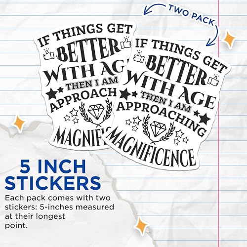 (2 Pack) Better with Age Stickers - Humor Quote - Motivational Decal - 5" On Longest Side - Sticks to Smooth Flat Surfaces - Made in USA - BMCS6674