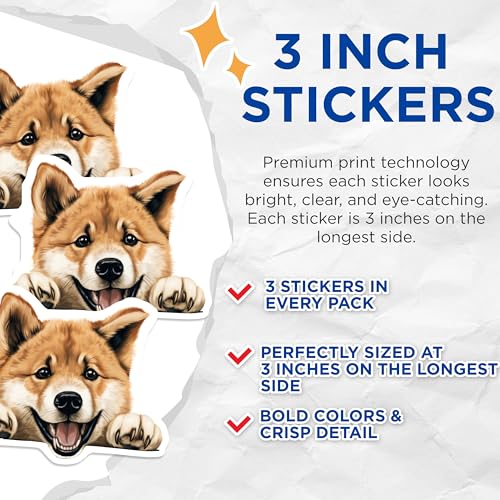 (3 Pack) Shiba Inu Decals - Cute Dog Sticker - Laptop Decals - 3 Inches On Longest Side - Easy Peel & Apply - Made in USA - 3MCS8581