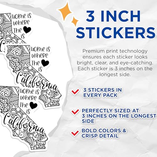 (3 Pack) California Love Decals - Home State Decal - Laptop Decal - 3 Inches On Longest Side - Easy Peel & Apply - Made in USA - 3MCS7866