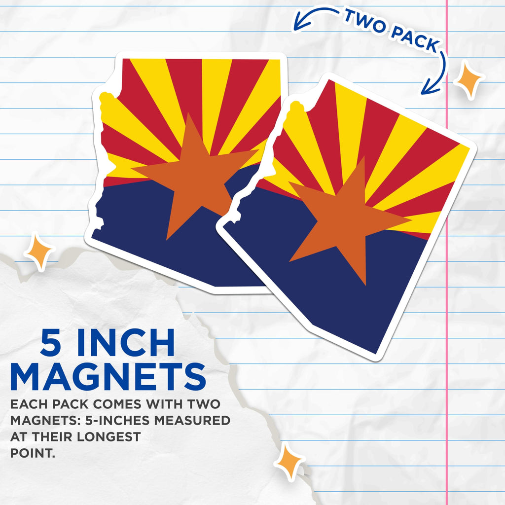(2 Pack) Arizona Flag Magnets - State Pride Souvenir - Fridge Decor - 5" On Longest Side - Premium Magnet - for Cars, Refrigerators, Toolboxes, Lockers - Made in USA - MAG17924